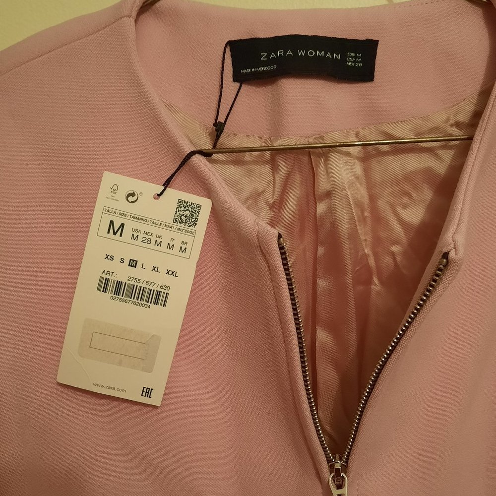 NWT Zara Pink Ruffled Zip Jacket Blazer Coat - Picture 5 of 11